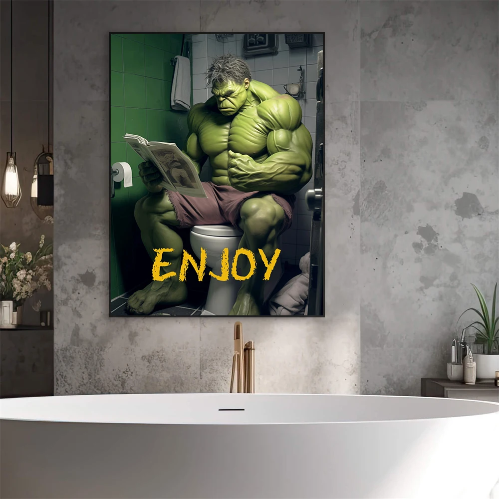 Funny Hulk Enjoy Bathroom Poster Disney Superhero Toilet Print Disney Superhero Humor Wall Art Canvas Painting Home Decoration