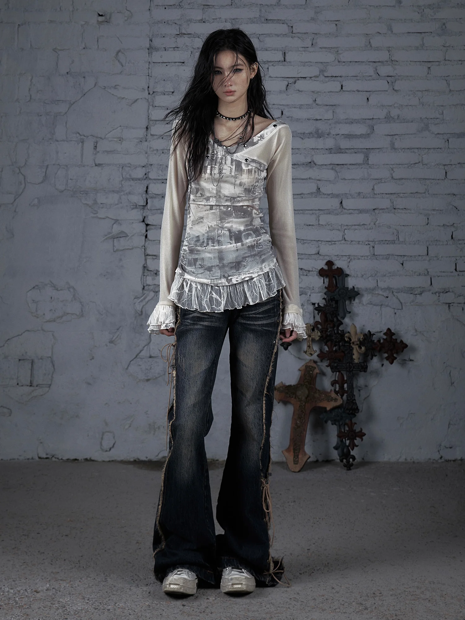 

Женская эластичная длинная футболка Punk Rebellion Early Spring Thin Me Splicing, оригинальный дизайн Street Sle, свободный крой