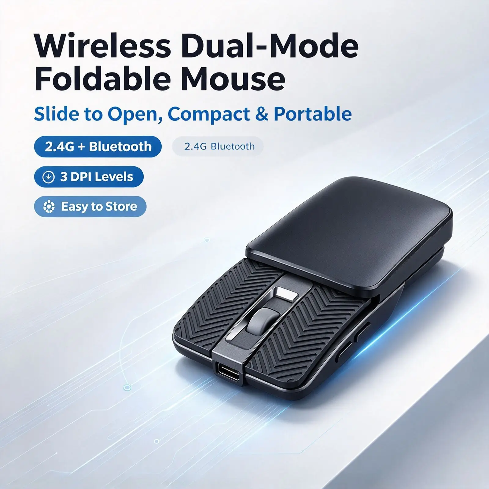 Wireless Dual Mode Sliding Folding Mouse 2.4G & Bluetooth Portable Rechargeable Computer Mouse Ergonomic Office Mice PC Laptop