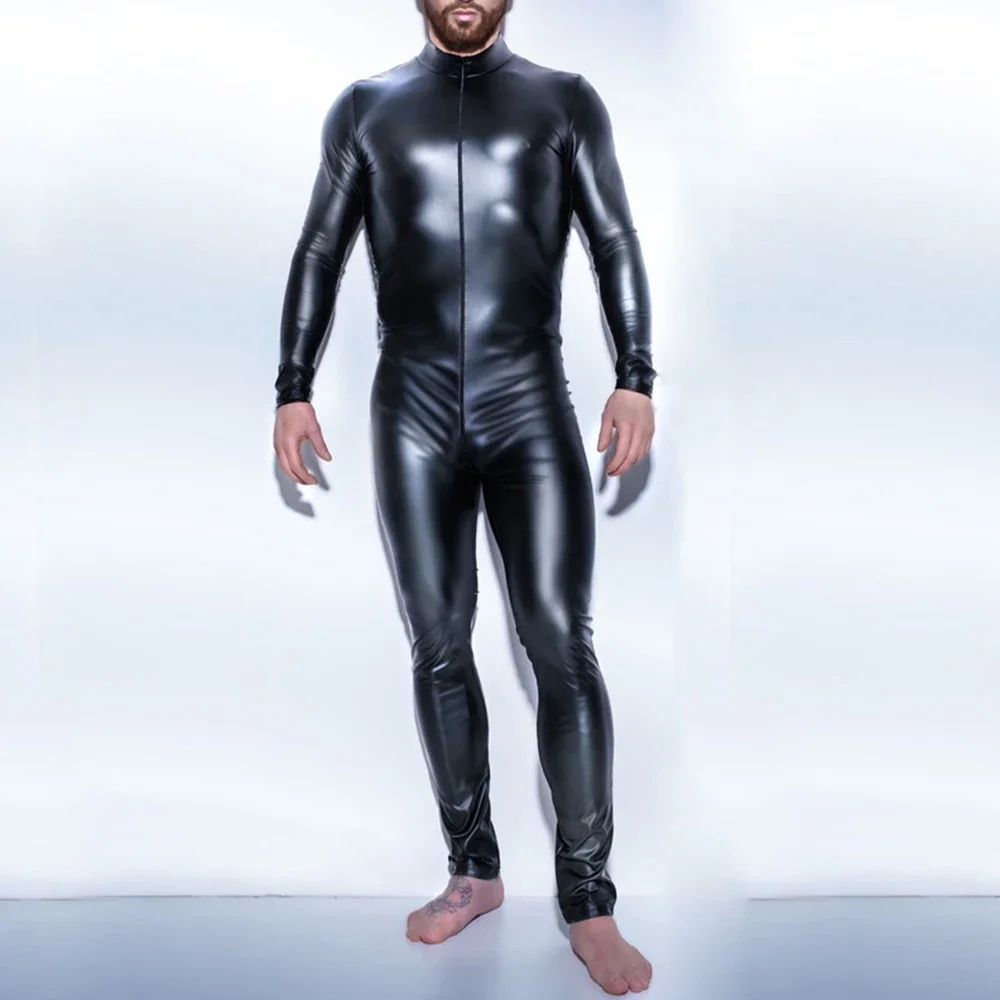 Mamelucos mono ️body negro para hombre Clubwear leotardo de moda charol Wetlook nuevo cómodo