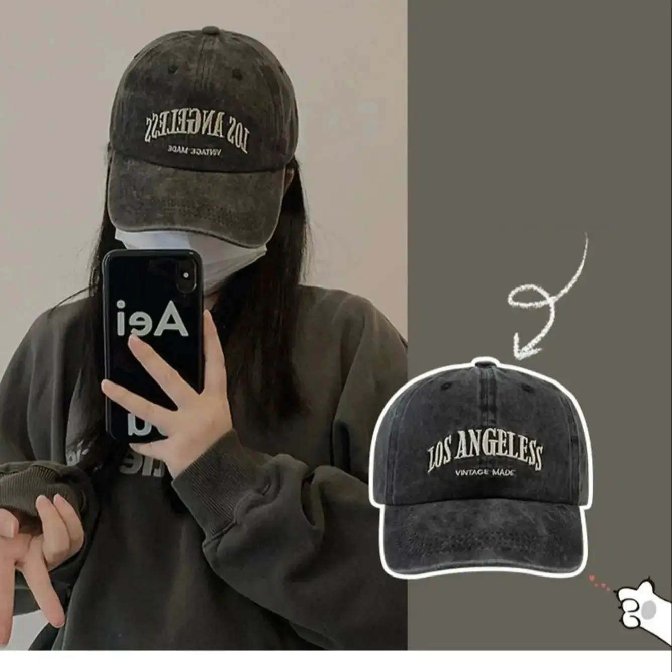 1, Unisex, die ganze Saison über eine modische Baseballkappe aus reiner Baumwolle mit gewaschenen Buchstaben tragen – Detail 1