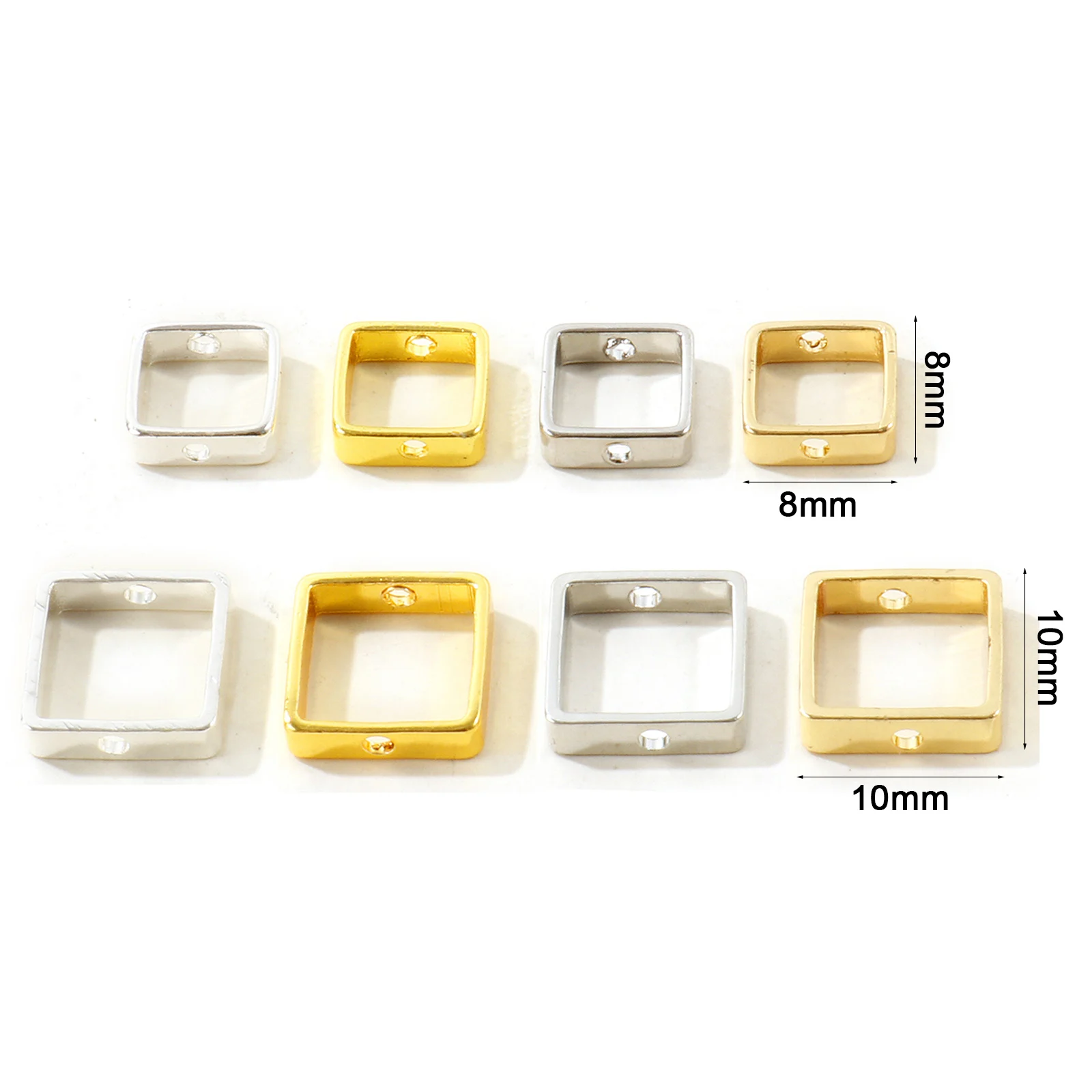 10pcs Brass Square Hollow Frame Spacer Bead 8x8mm 10x10mm Double Hole Square Link Frame for DIY Bracelet Necklace Jewelry Making