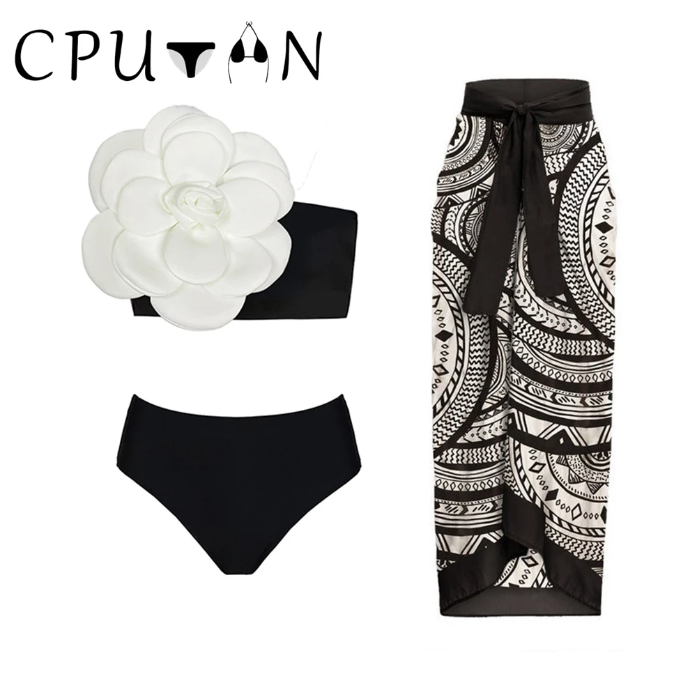 CPUTAN 2024 New 3D Flower Women Swimwear High Waist Bikini Swimsuit Sexy Summer Beachwear Push Up Bikinis Set Bathing Suit Dress