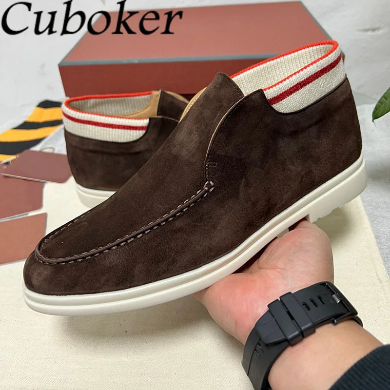 2023 High Top Lazy Loafers Shoes Men\'s Business Shoes Flat Heel Slip-on Lazy Loafers Suede Leather Summer Walking Shoes for Men