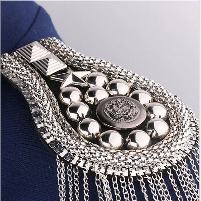 British Style Handmade Shoulder Jewelry Tassel Rhinestones Epaulettes Clothing Accessories Brooch Epaulet Shoulder Brooches