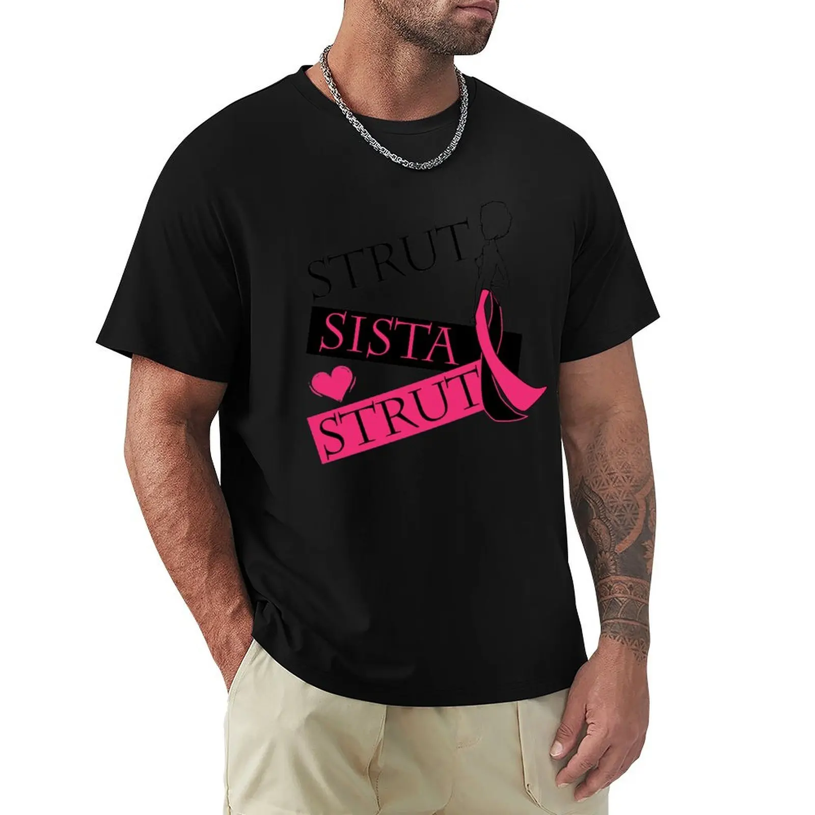 

Strut Sista Strut for Breast Cancer T-Shirt Casual Graphic Print Tee