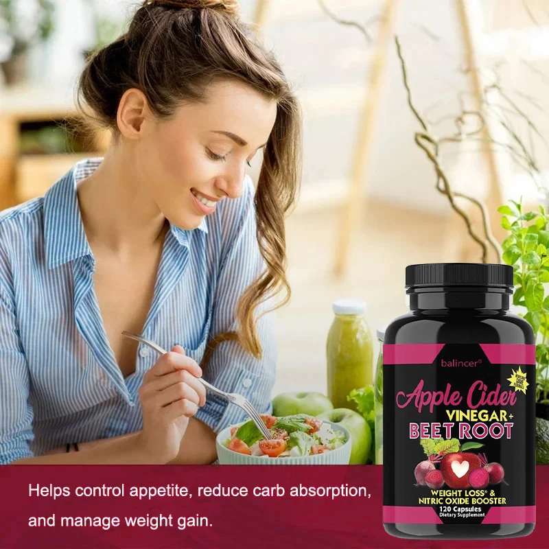 Apple Cider Vinegar + Beetroot Capsules, Energy Supplement, Intestinal Detoxification and Cleansing, Weight Control