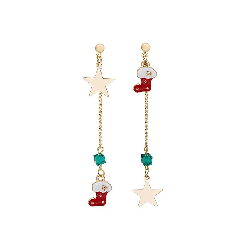 Christmas Theme Stars Christmas Boots Tassel Earrings for Women White Copper Needle Anti-Allergy New Product Promotion