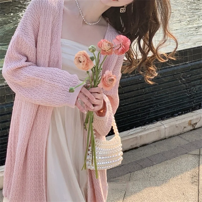 V Neck Elegant Sweater Cardigan Chic Vintage Fashion Cardigan All Match Retro Simple Long Sleeves Basic Shirt Spring Autumn