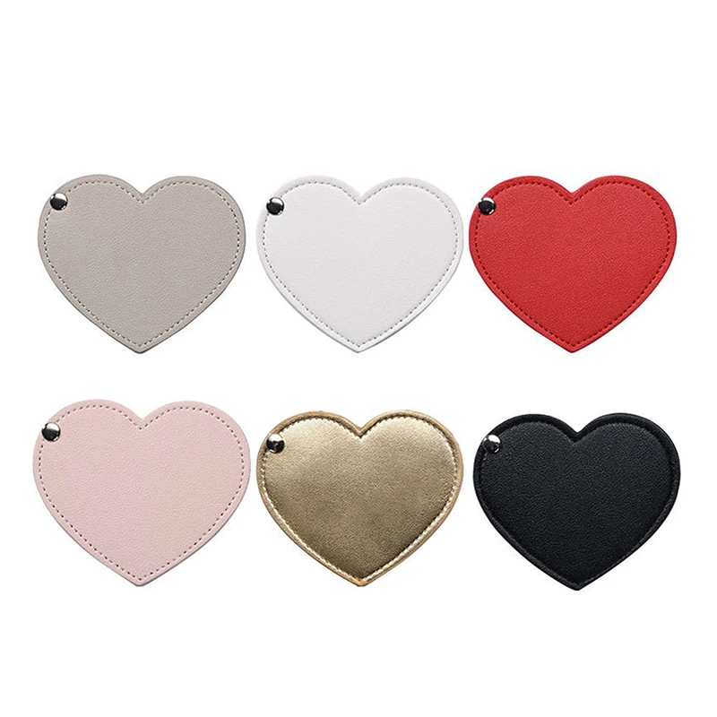 Mini Heart Makeup Mirror Portable PU Cosmetic Mirror Folding Pocket Compact Mirror Travel Accessories