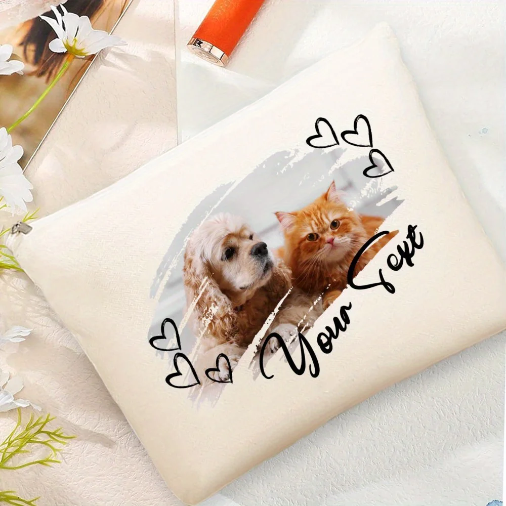 Custom Photo Makeup Bag Personalized Family Picture Cosmetic Pouch with Zipper Closure Durable Fabric Design for Birthdays