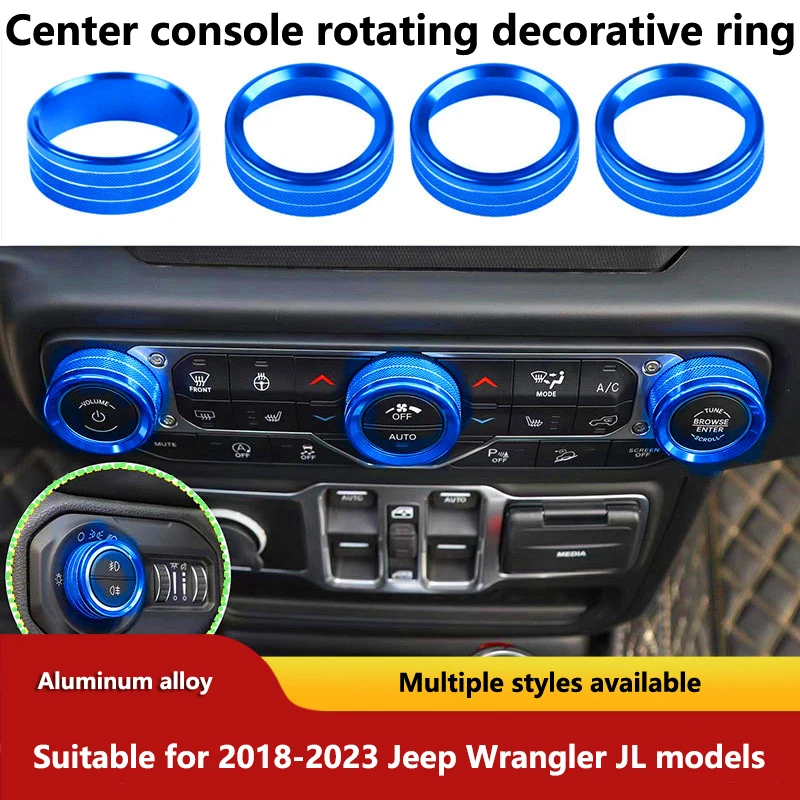 

for Jeep Wrangler JLJLU 18-23 Air Conditioning Knob Audio System Headlight Decoration Ring Car Interior Modification Accessory
