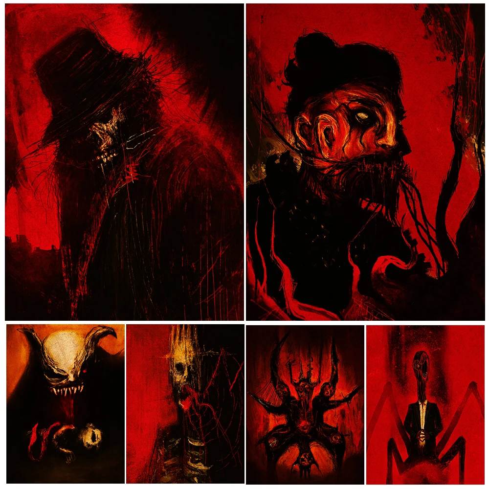 Bloodthirst Demons And Evil Spirits Vintage Wall Art Canvas Painting Abstract Horror Pagan Devil Art Poster And Print Home Decor
