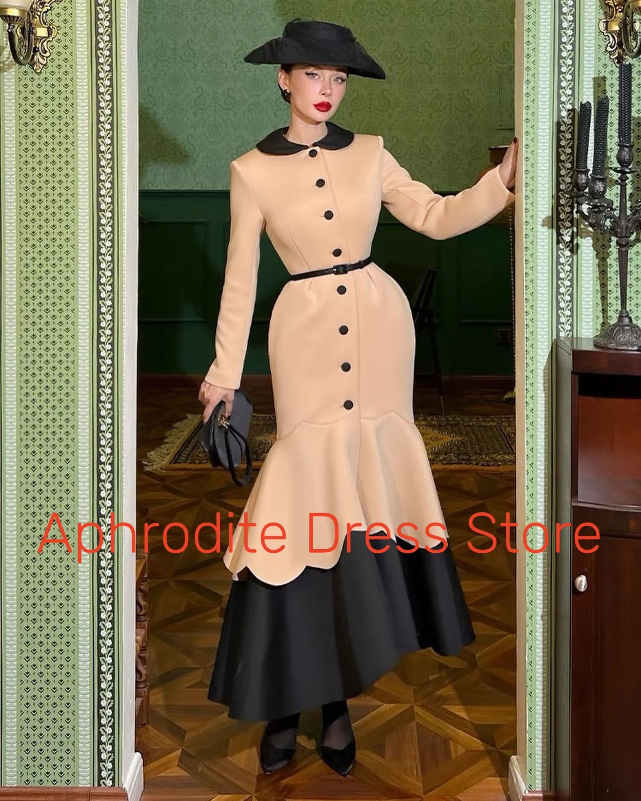 Abiti da sera personalizzati con cintura con bottoni a sirena in jersey di alta qualità Abito da cocktail moderno a maniche lunghe Par su misura