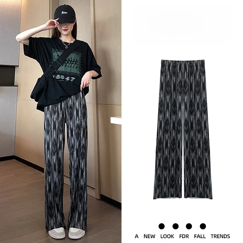 ارتفاع الخصر السراويل واسعة الساق المرأة الصيف رقيقة مستقيم فضفاض عادية الحرير الجليد مصبوغ فضفاض السراويل الطويلة الكورية Sle تخفيف