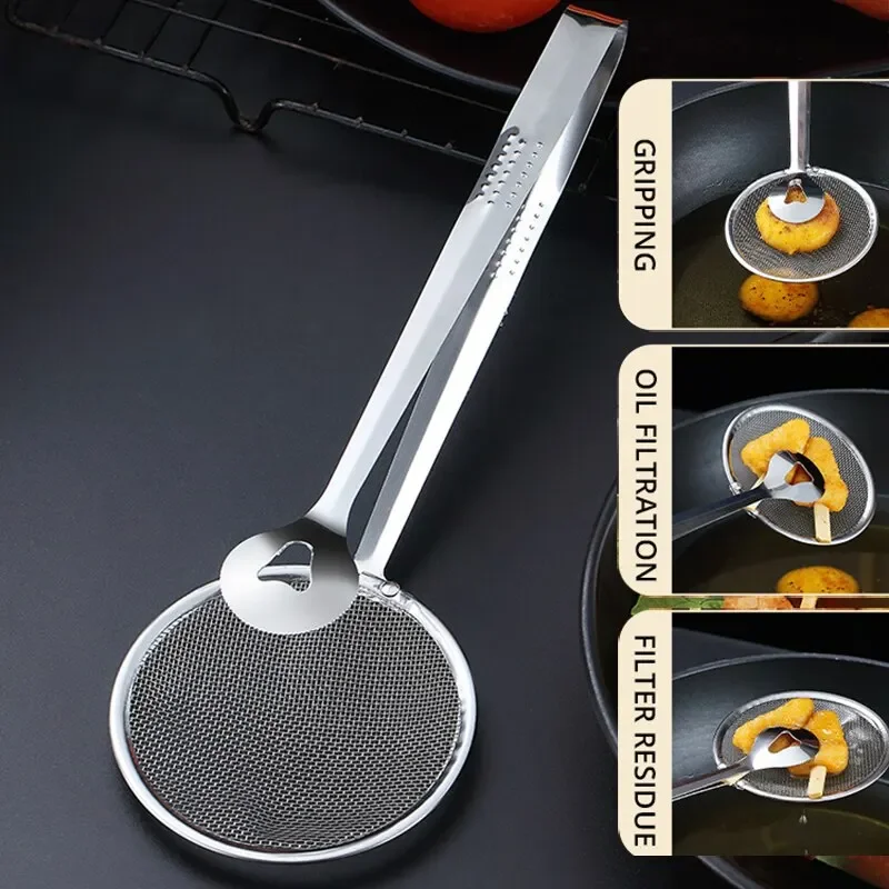 

1pc Stainless Steel Handheld Multi-functional Creative Filter Spoon Clip Colander Oil-Frying Clip Fried Chicken Accessories
