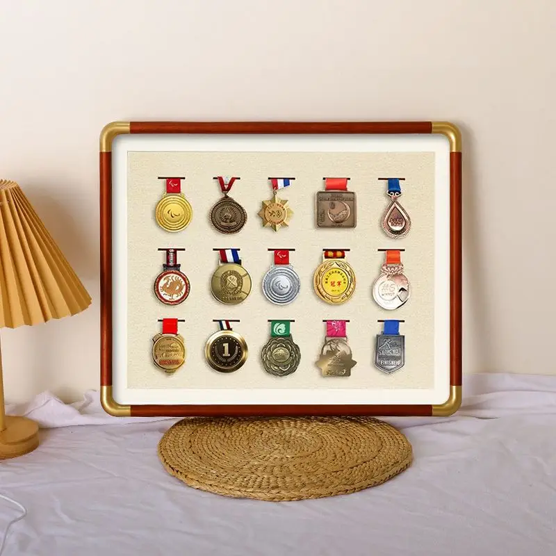 Running Medal Storage Frame, Medal Display Stand, Emblem Commemorative Frame, Wood Photo Frame for Swimming Match