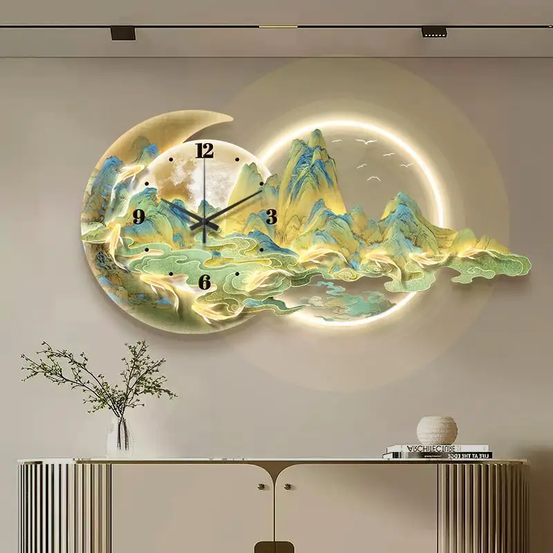 Nine Fish Picture Jiangshan Bell Hanging Decoration Painting Hanging Bell Lamp Luxury Living Room Hanging Painting