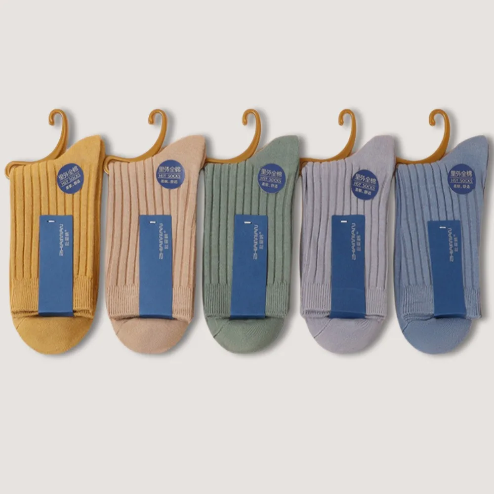 

5 Pairs Double Needle Mid-Calf Socks Sweat Absorbent Anti-Odor Cotton Socks Thickened Mid Tube Socks For Men Autumn/Winter