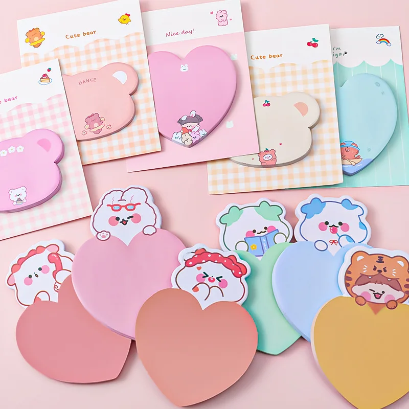 Cute Cartoon Love Animal Sticky Note, Message Memo, Pode ser postado, Cadernos Kawaii, Papelaria escolar, 30 Folhas