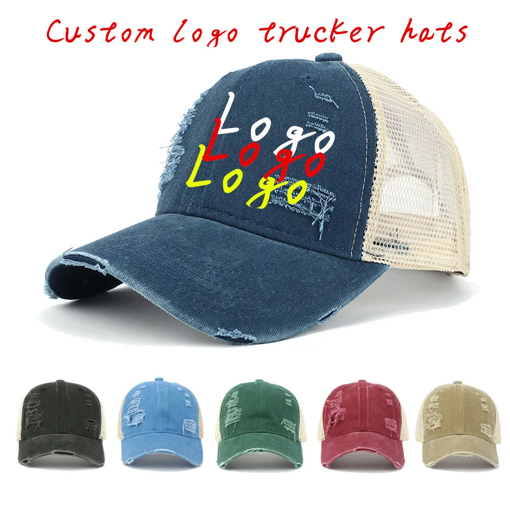 Classic Ripped hat Washed demin sports hiking hat custom logo baseball caps gorros Breathable mesh snapbacks tennis hats