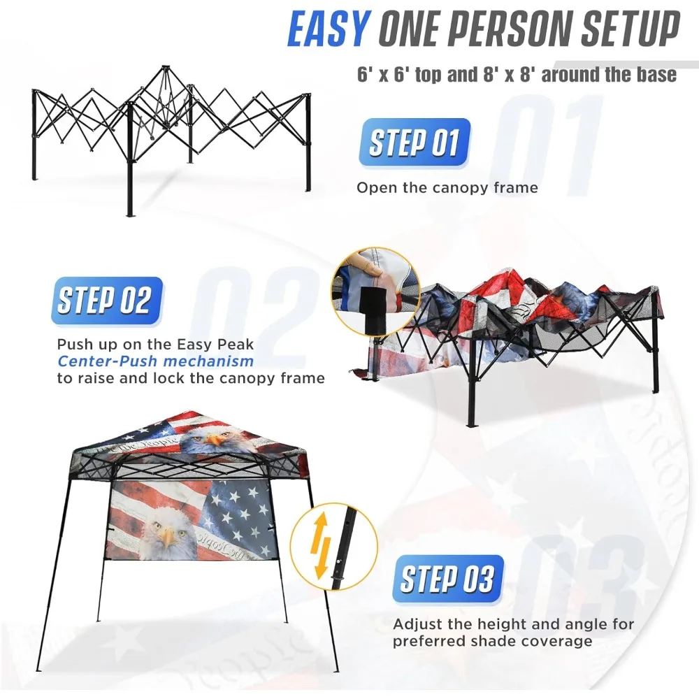 Portable 8x8 Instant Canopy Tent with Sidewall, Compact Slant Leg Shelter for Beach, Sports, Camping, Outdoor Sun Protection