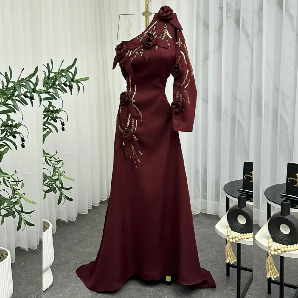 Beaded Floral Long Sleeves Bespoke Occasion Gown Evening Dresses Pastrol Unisex Jersey Retro Dubai Saudi Arabic Prom Customized