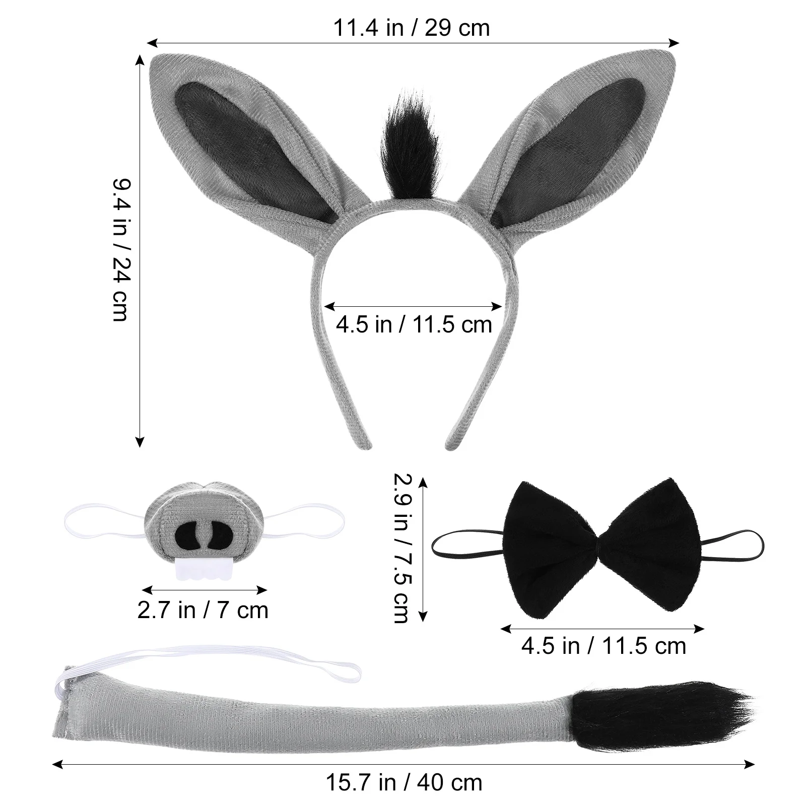 1 مجموعة حلي حمار تأثيري مجموعة المواد القماش لحفلة الهالوين عيد الفصح مدرسة اللعب الحيوان زي الدعائم عقال ربطة العنق