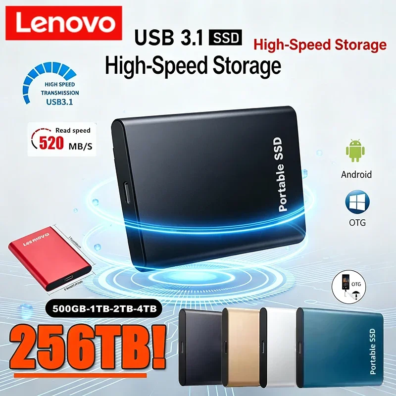 

Lenovo SSD 4TB 500GB Flash Hard Drive External Type-C High Speed USB3.1 SSD Storage Portable HD Hard Disk For Laptop/PC