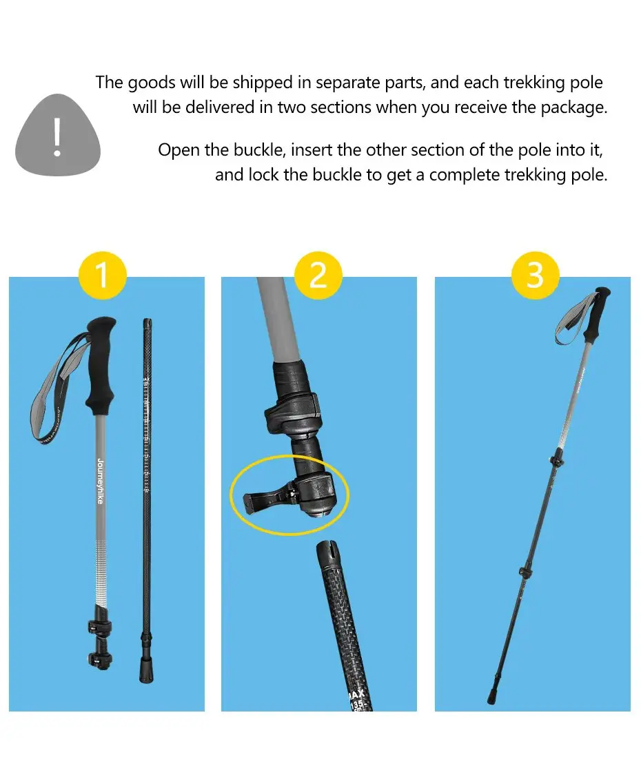 Zweierpack - 3K Carbonfaser-Trekkingstöcke, dreiteilige Teleskop-Wanderstöcke, Doppelpack Carbonfaser-Nordic-Walking-Stöcke – Detail 1
