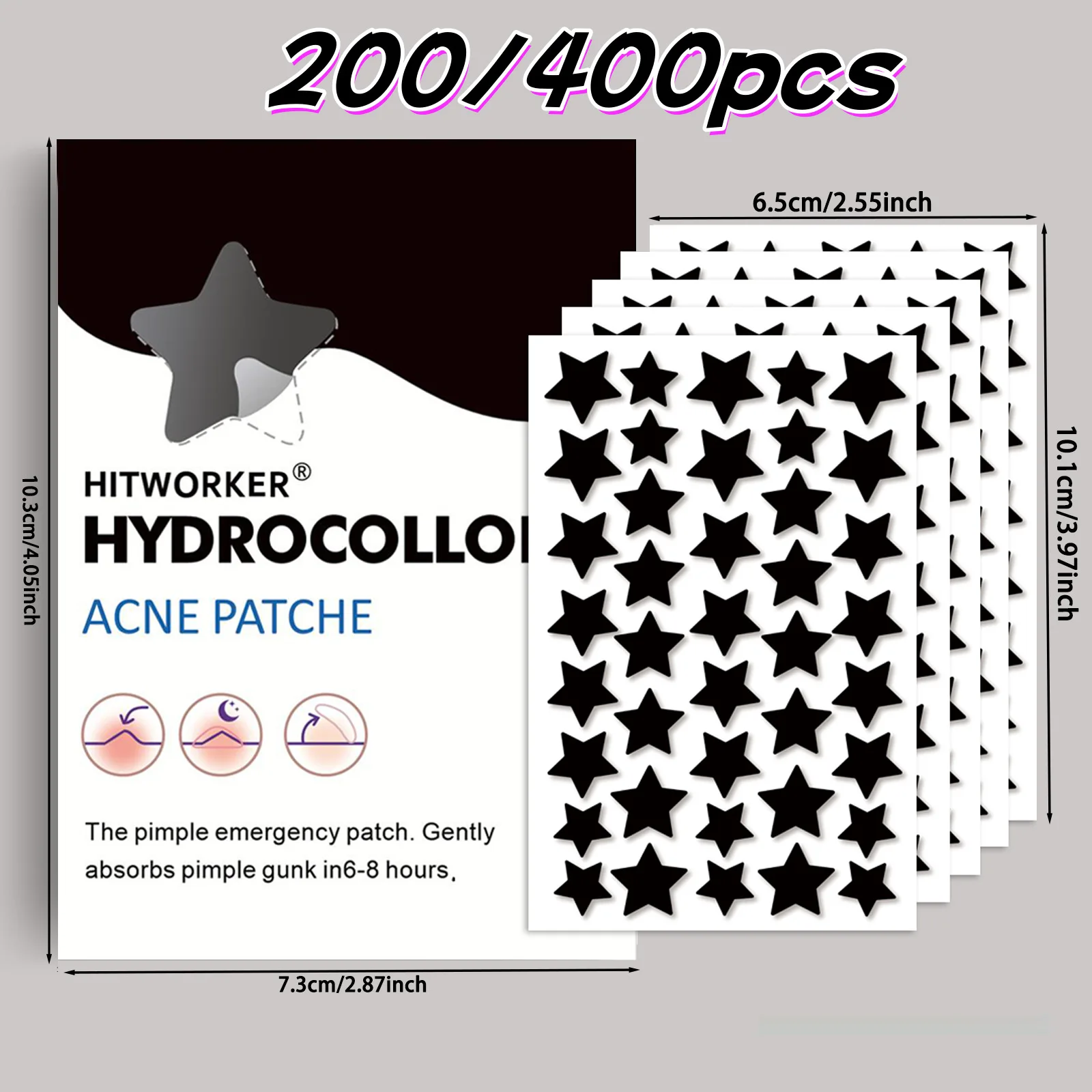 200/400pcs Black Star Hydrocolloid Acne Patch Fashion Ultrathin Breathable Acne Covering Hydrocolloid Patch Beauty Acne Patch
