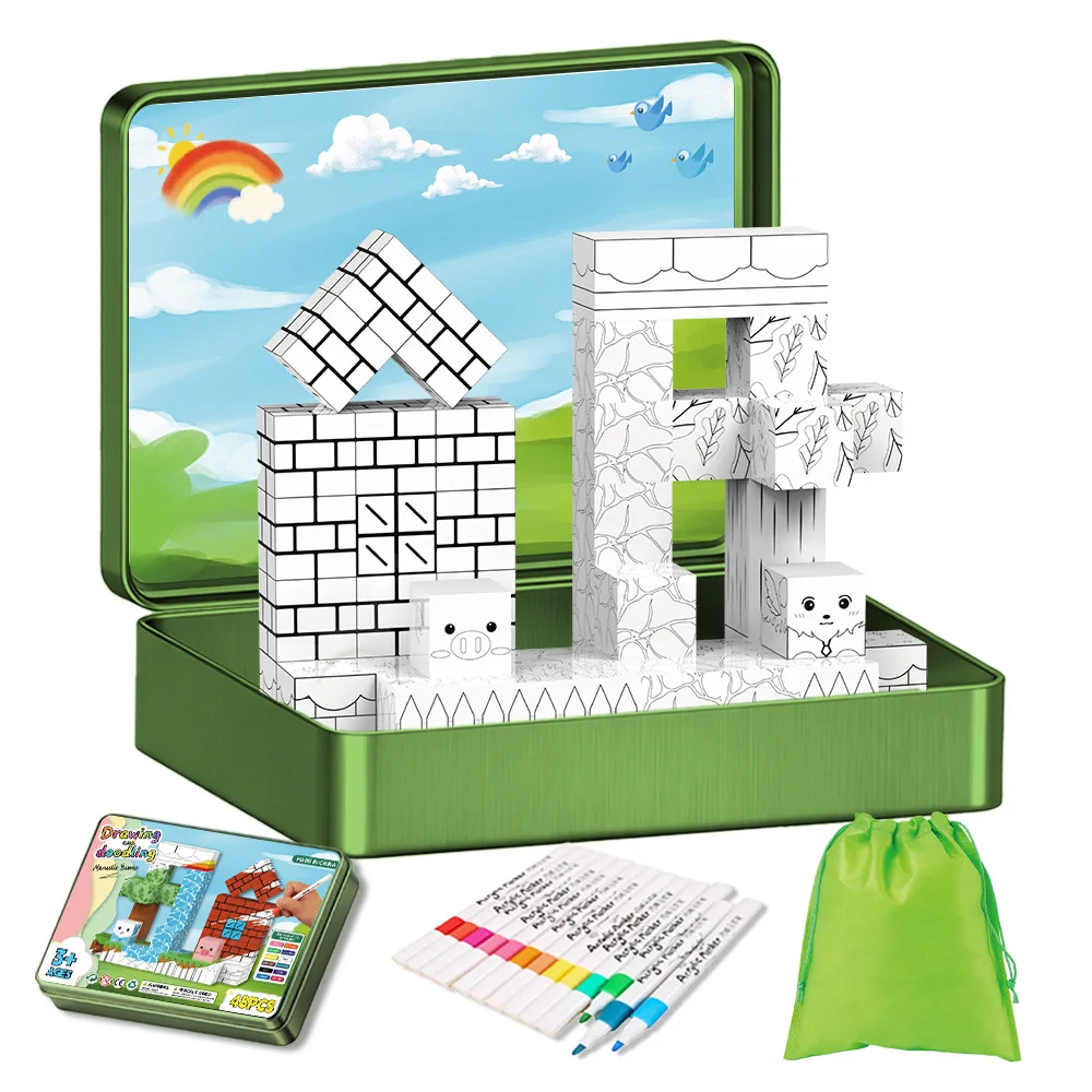 DIY Painted Magnetic Building Blocks Mine World Magnet Cube Brick Sensory Best Sets for Boys Girls Kids DIY Pixel style Model Ba