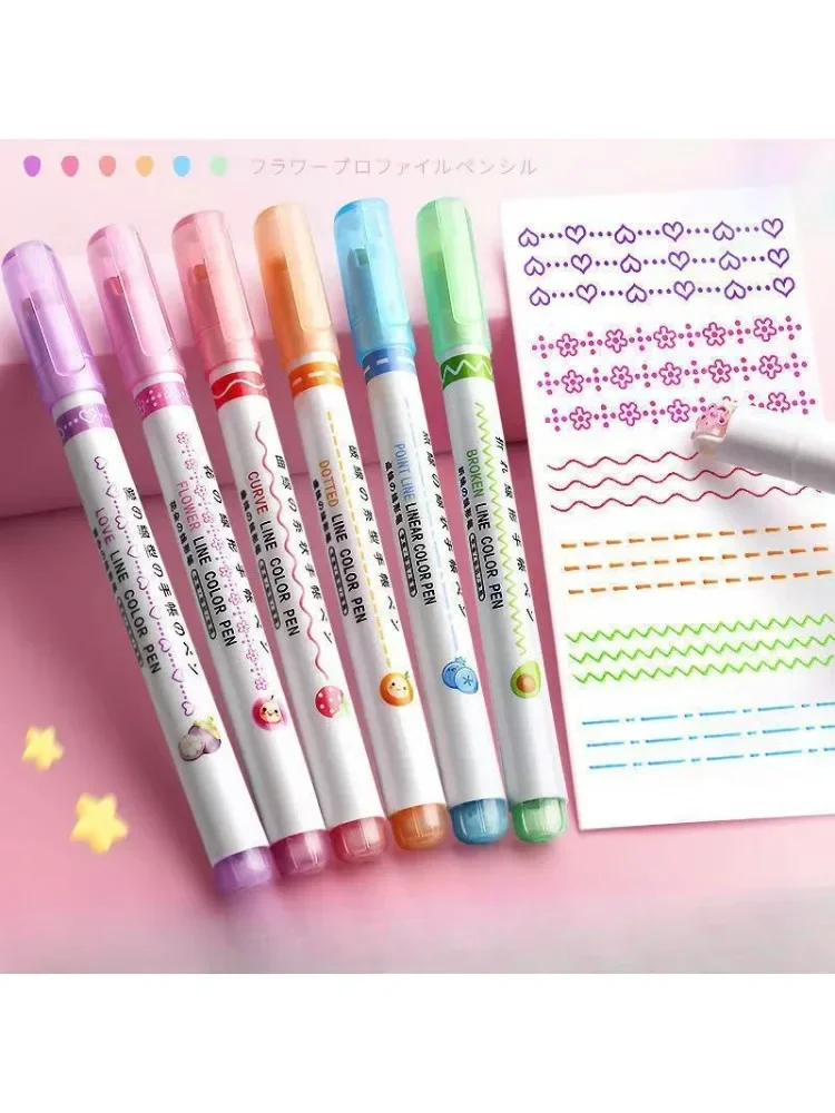 Stylo surligneur en forme de ligne de fleur, marqueur de doublure courbe à pointe de rouleau, papeterie Kawaii pour fournitures scolaires et de bureau, cadeaux, 3/6 pièces