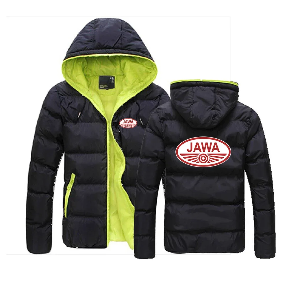 

JAWA Motorcycle Men's New Winter Hooded Cotton Jacket Casual Slim Fit Patchwork Zipper Coat Long Sleeves Warm Oversized Coat