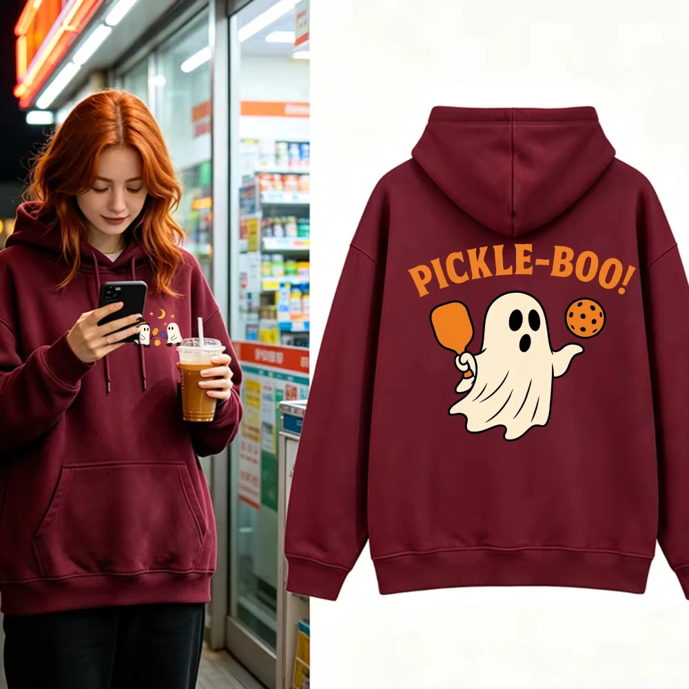 2026Pickle Boo Hoodie Pickleball Ghost Halloween Sweatshirt Women Fun Pumpkin Fall Pullover Spooky Season Sports Graphic Hoodies