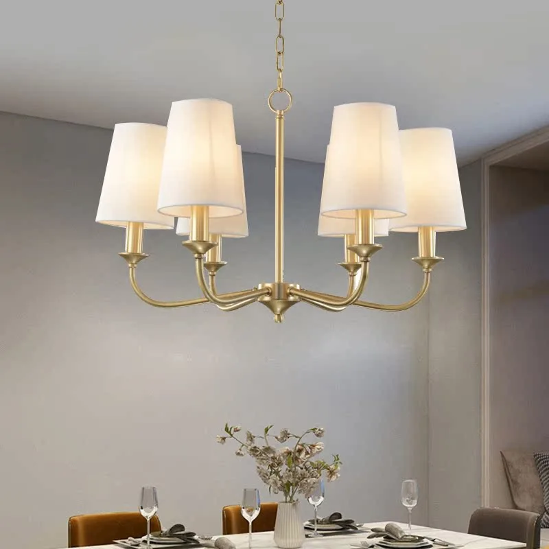 

American Rural Pendant Lamp Gold Living Room Chandelier Lights Bedroom Restaurant Lighting Fixtures Rural Fabric ﻿Ceiling Lamp