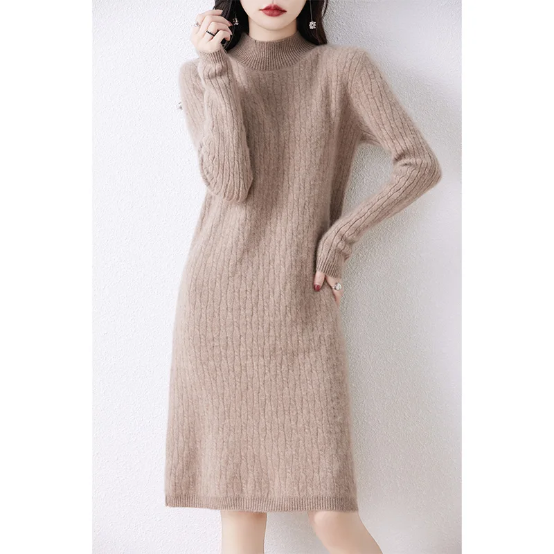 Jueqi cashmere sweater women's long dress pullover sweater 100% pure wool base sweater RT-977