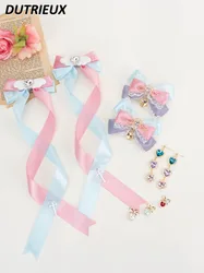 Girl's Color Matching Bow Double Ponytail Hairpin Hair Clips Swwt Cute Hair Accessories Mine Series Ear Studs Ear Clip