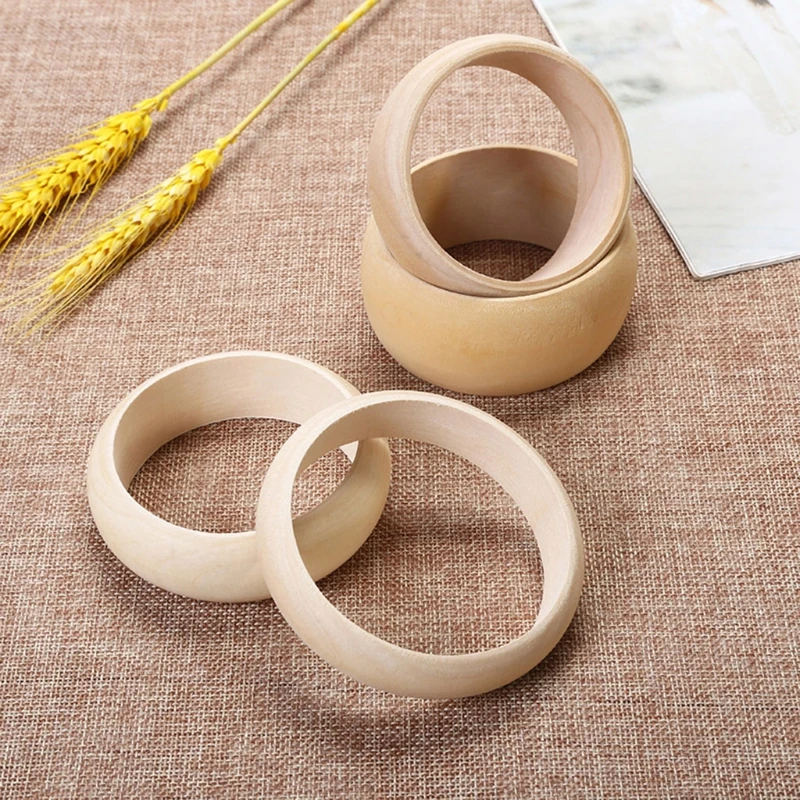 

652F Wood Bangle Bracelets 6Pcs 2.68inch Unfinished Natural Round Wooden Ring for Art & Craft Project DIY Jewelry Making