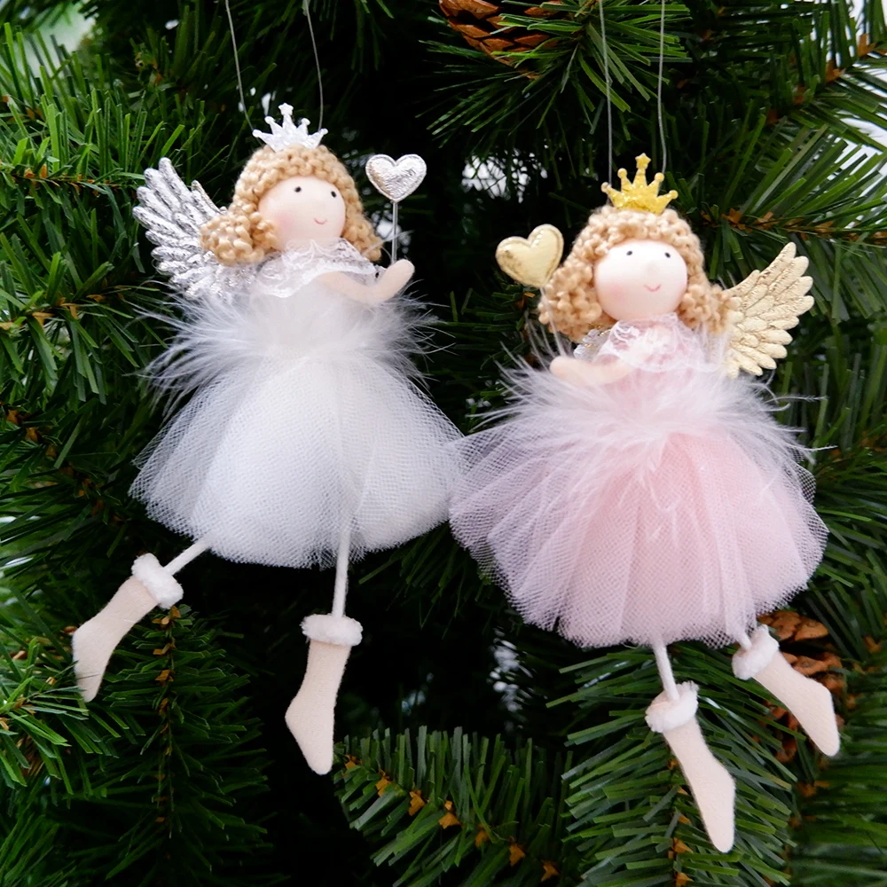 Angel Doll Toy Christmas Hanging Pendant Ornaments Decorative Crafts with Wing Home Decorations Decor Birthday Gift Kids Navidad