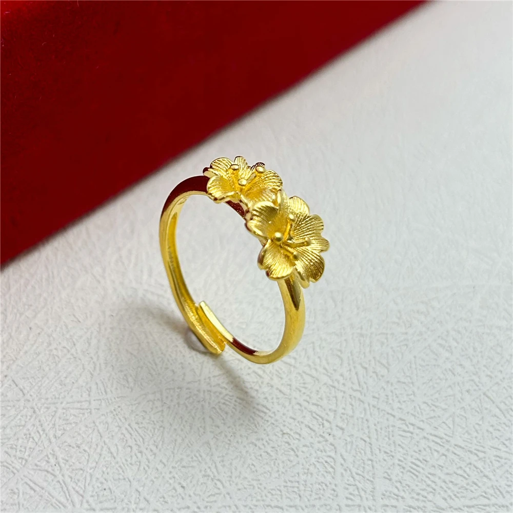 Anelli di fidanzamento per le donne anello da dito fiore placcato oro giallo 24 carati regolabile Anillo Bague accessori per gioielli da sposa regali