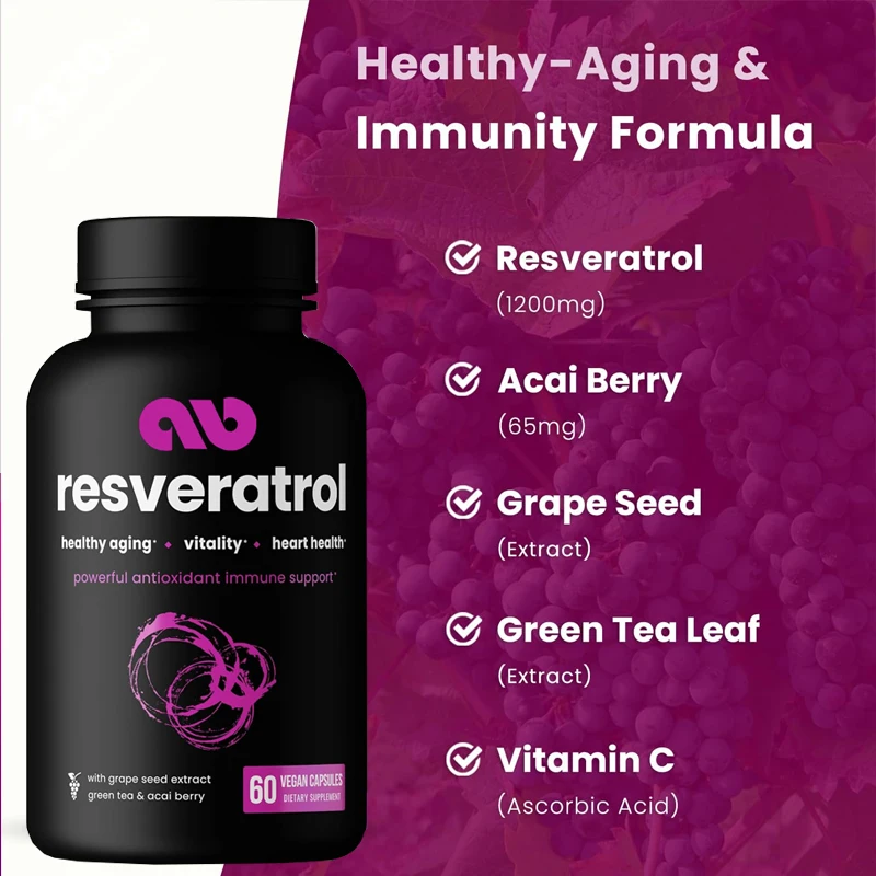 

Resveratrol supplement 1400mg, pure plant capsules with trans resveratrol, Brazil berry and grape seed extracts