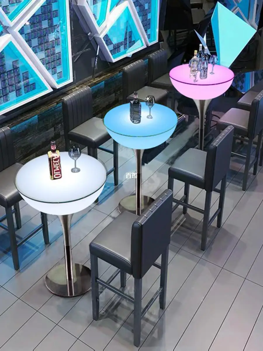 Round, clear bar, bar, tall table, luminous, bar counter, table, pub