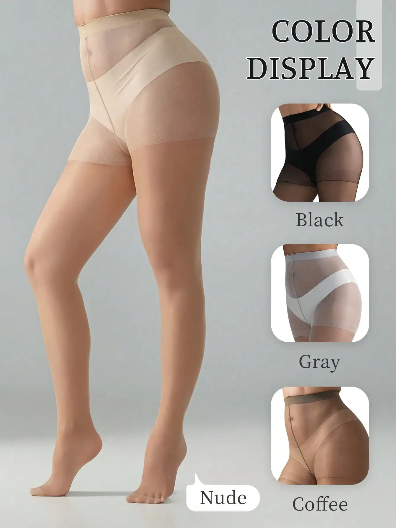 4 Colors High Waist Sheer Shaping Pantyhose Tummy Control Anti-Run Invisible Skin Tights Nude Black Coffee Daily Leg Stockings