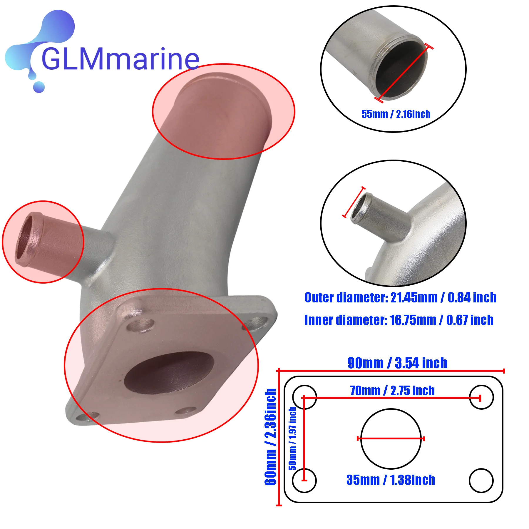 Codo de mezcla de escape para Yanmar Marine Inboard Engine 2YM15