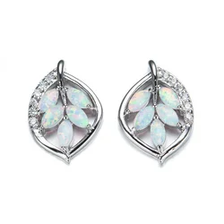 Women Ladies Fashion Blue Simulated Opal Silver Filled Heart Ear Stud Gift