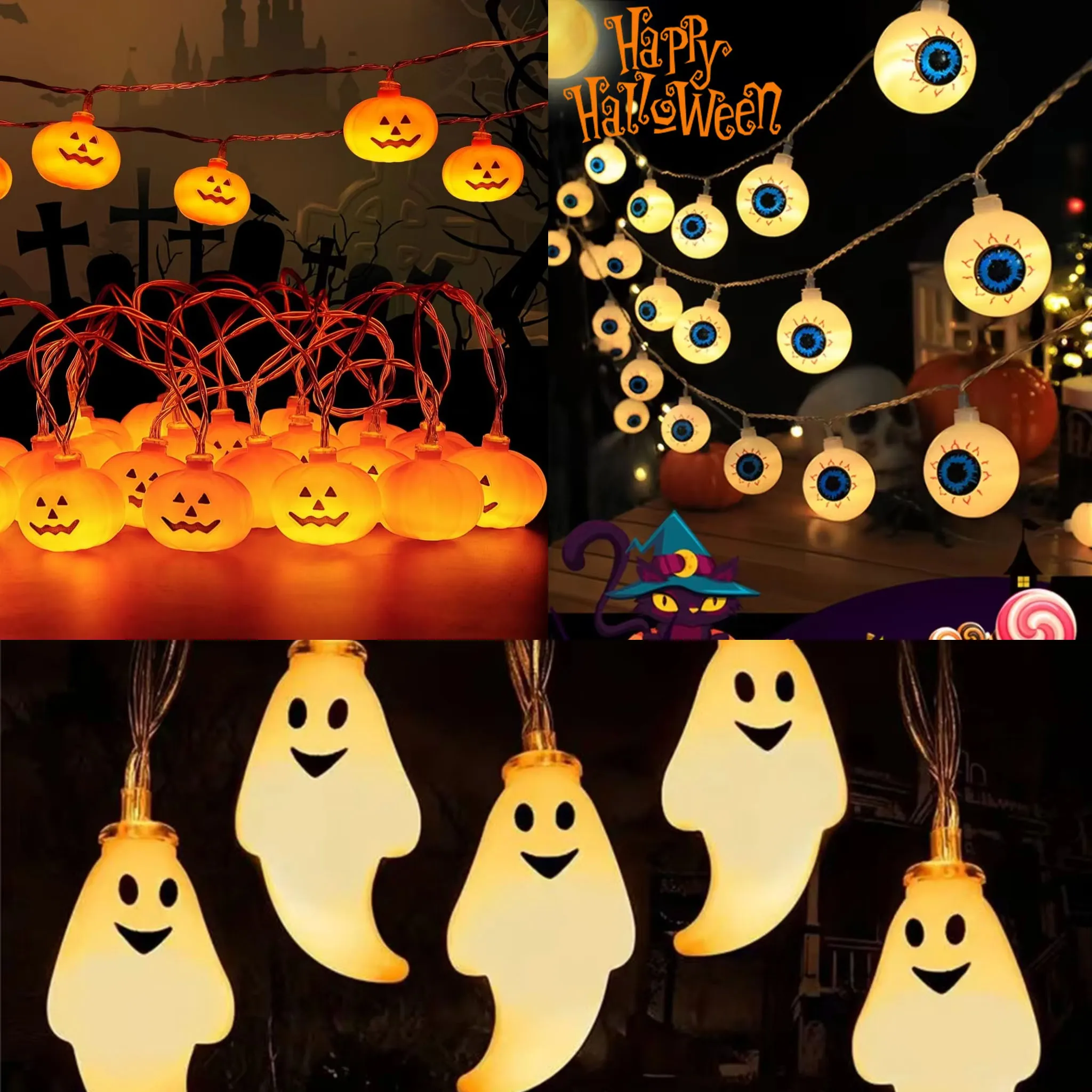 

Украшение на Хэллоуин, тыква, призрак, светодиодные гирлянды, вечерние светильники для помещения, подвесной светильник на батарейках, праздничный декор, огни