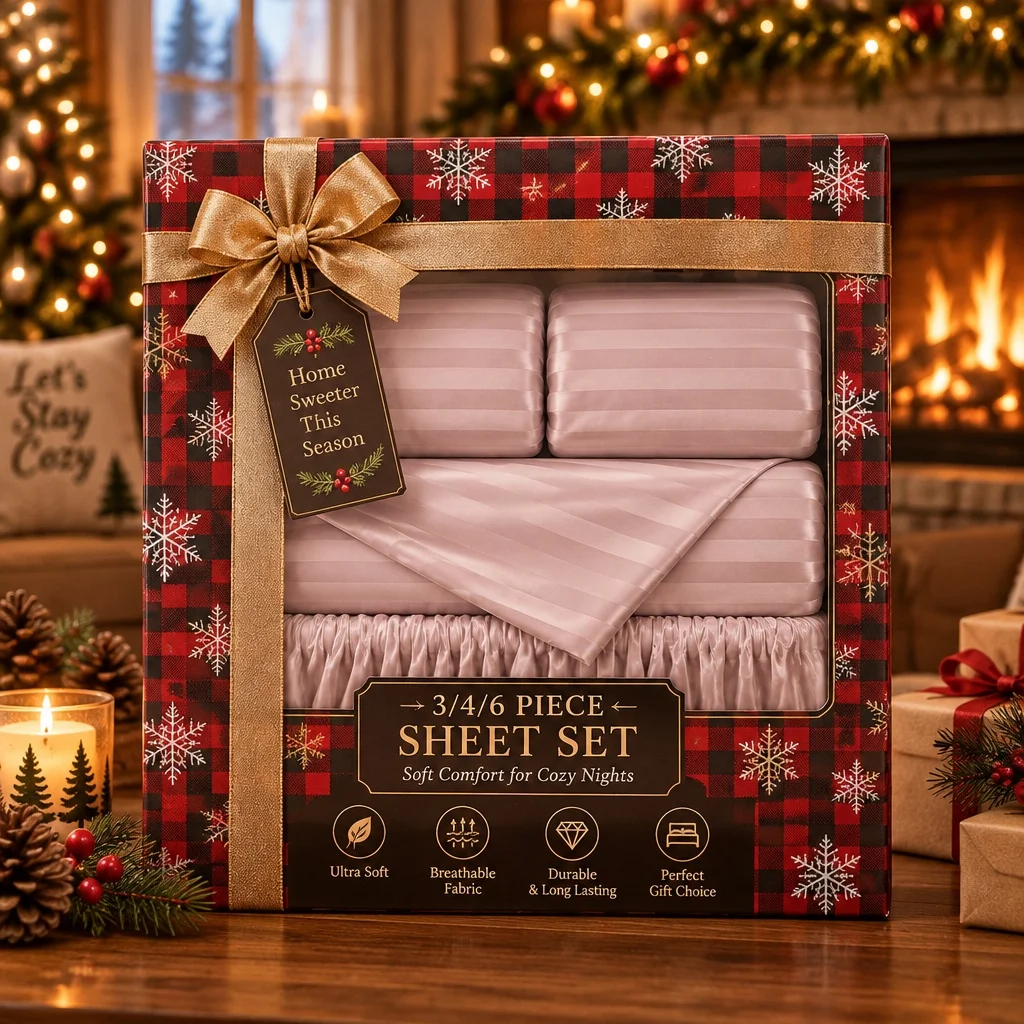 4-Piece Textile Bundle, Jacquard Striped Motif, Silky Smooth Finish, 15 Inch Deep Pocket, Built-In Corner Fasteners, Multi Sizes Twin Full Queen King