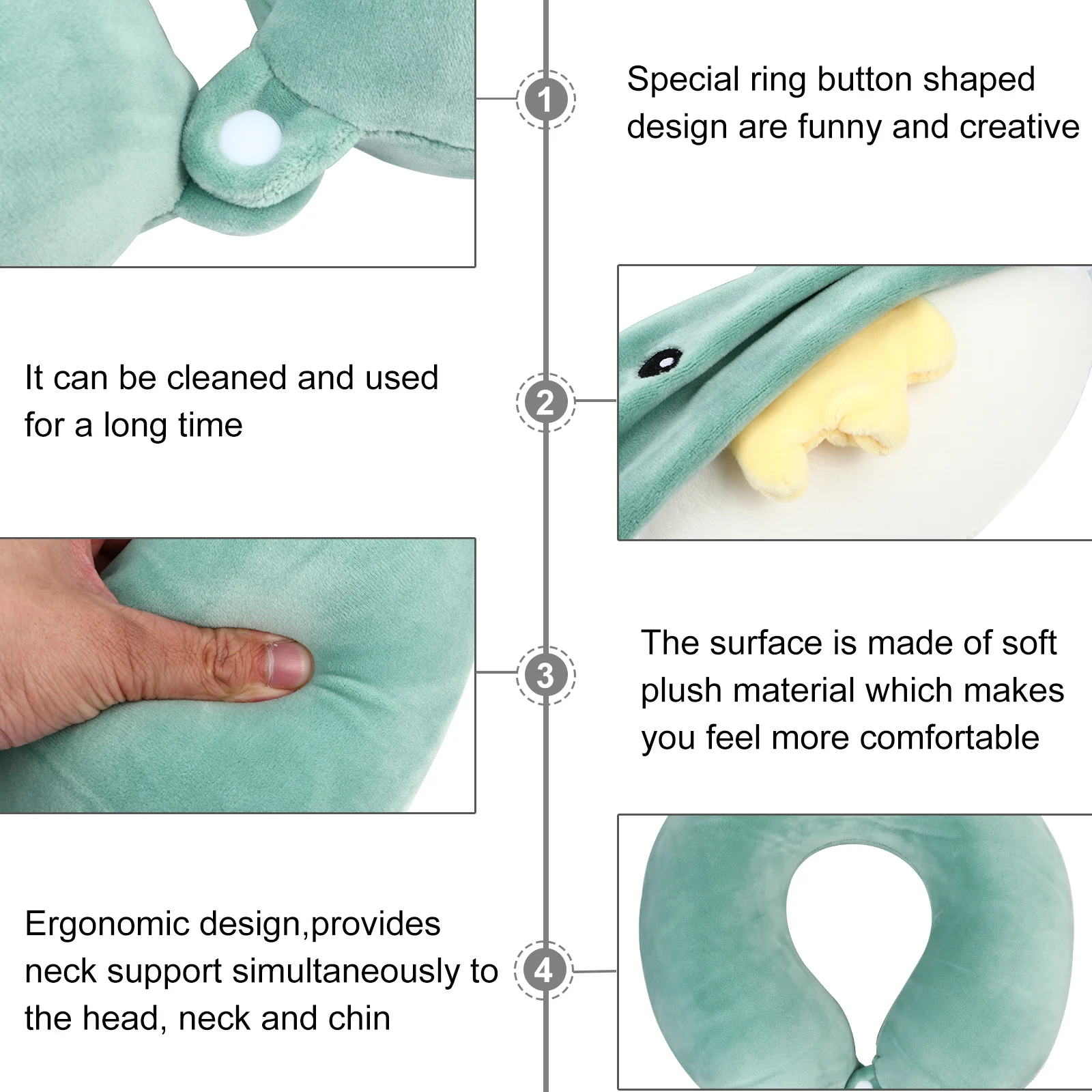 1 st U-vormig nekkussen Dinosaurus reiskussen voor auto vliegtuig trein hoofd kinsteun dier gevuld kinderen