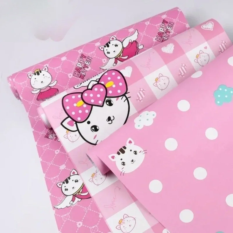 Hello Kitty Wallpaper Pink Waterproof PVC Living Room Bedroom Decorative Wall Adhesive Paper Sticker School Table Cabinet  Decor